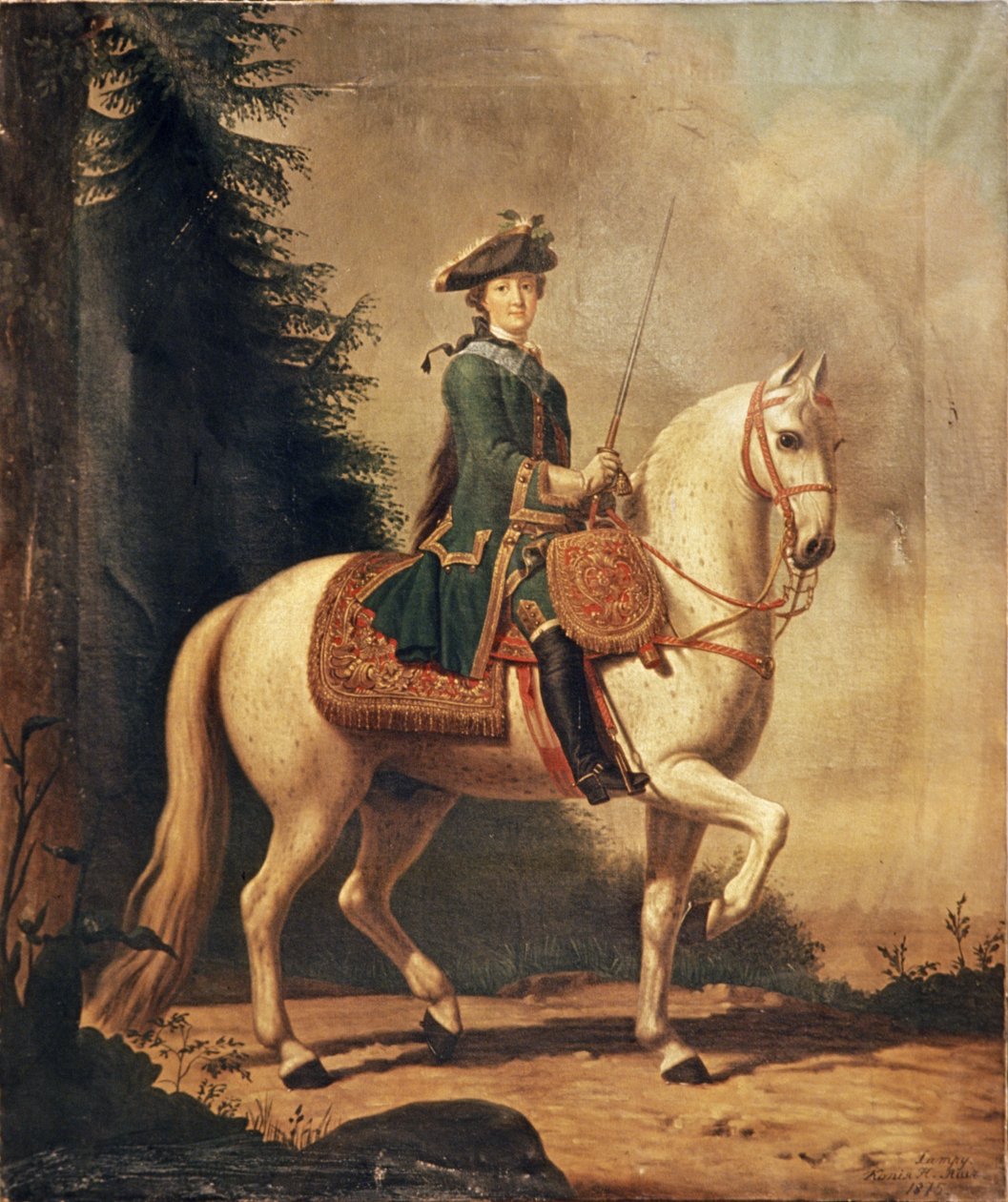 1875年、V、エリクセン、1762年の馬に乗ったキャサリン大王の絵画のコピー。 作： 不明