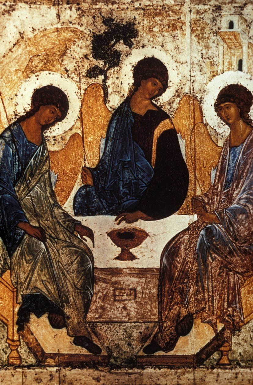 アンドレイ・ルブレフ、C、1410-1420、パネル上のテンペラによる旧約聖書の三位一体。 作： 不明