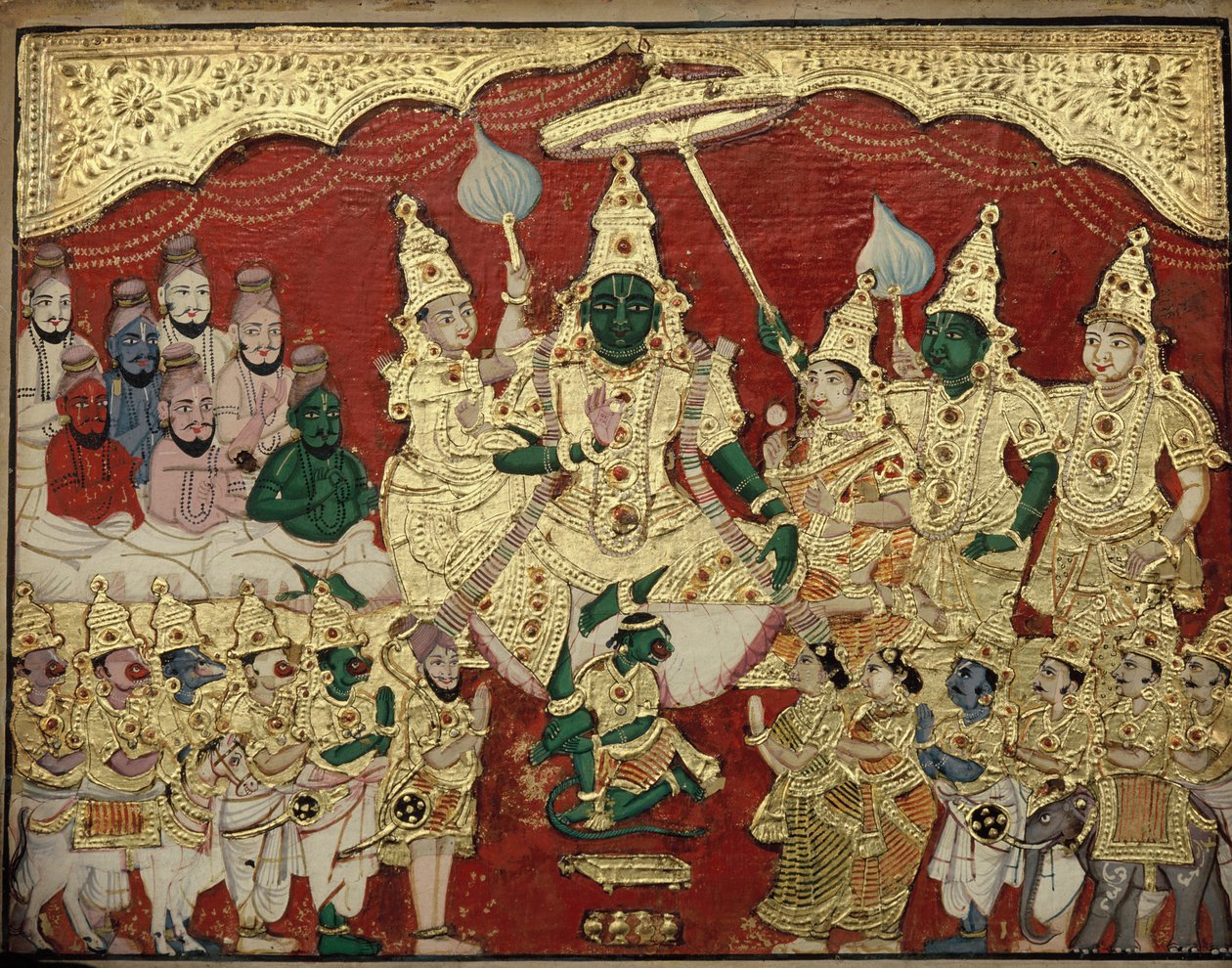 19世紀後半のタンジャボーレ絵画学校ラマ評議会。nタミルナードゥ州、インド 作： 不明