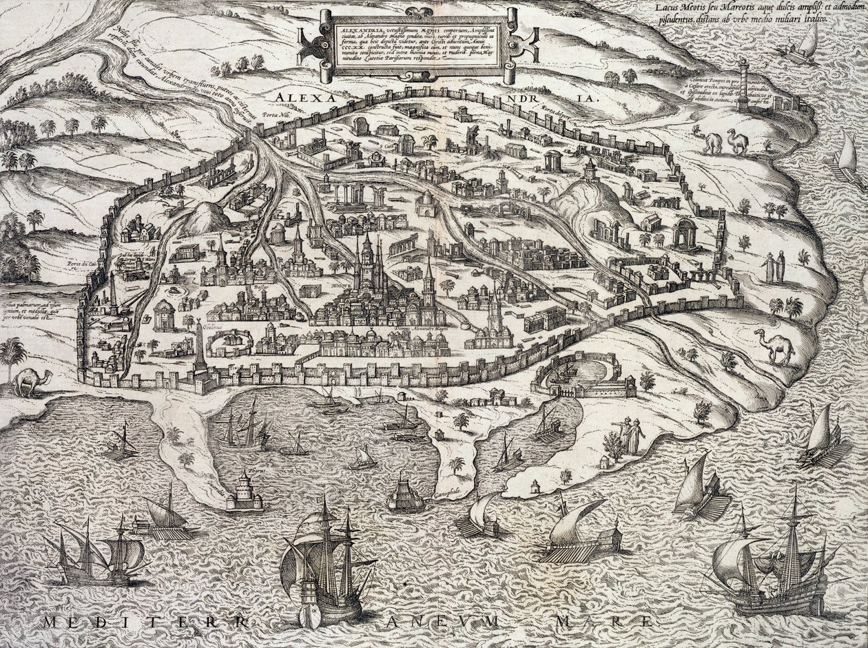 エジプトのアレクサンドリアの町の地図、c.1625 作： 不明
