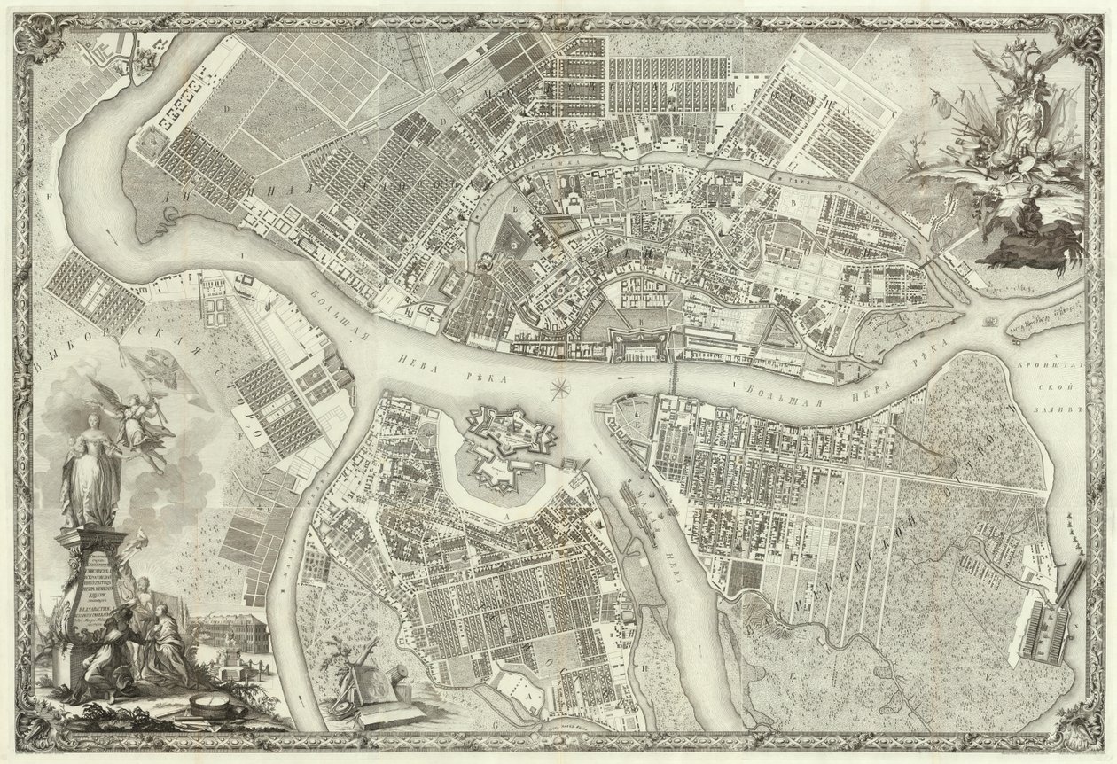 彫刻。最も有名な大通りをイメージした首都サンクトペテルブルクの計画。 1753マハエフM.I. 作： МахаевМихаилИванович