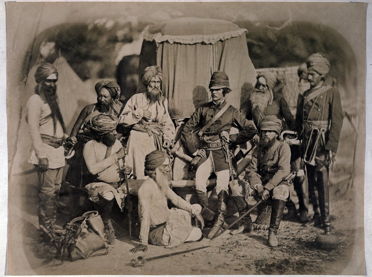 シークの将校と男性のグループ、1858 作： 英語の写真家