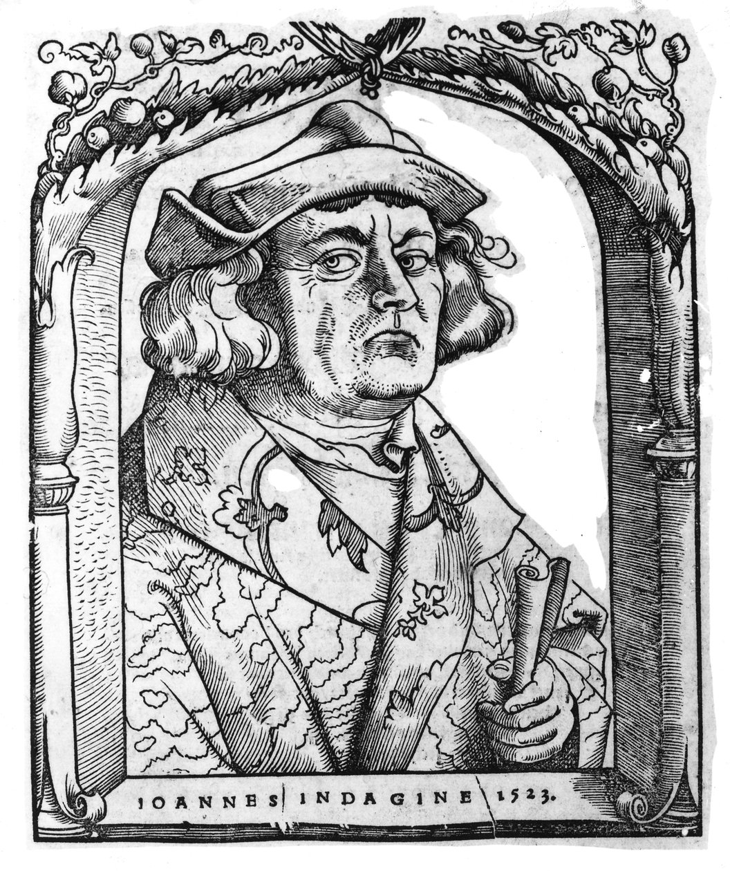 19世紀後半に出版された「魔法の歴史」に描かれた、Ioannes ab Indagineによる「Chiromantia」からのHans Baldung Grienに続くインダジンのジョンの肖像1531 作： ドイツ語学校