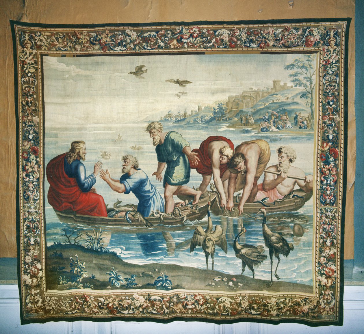 使徒の行動を描いたタペストリー、フィリップの奇跡的な漁獲、フィリップベーグル（1641-1705）、1695-98（ウールのタペストリー）の指揮でボーヴェワークショップで編まれたタペストリー 作： ラファエロサンツィオラファエル