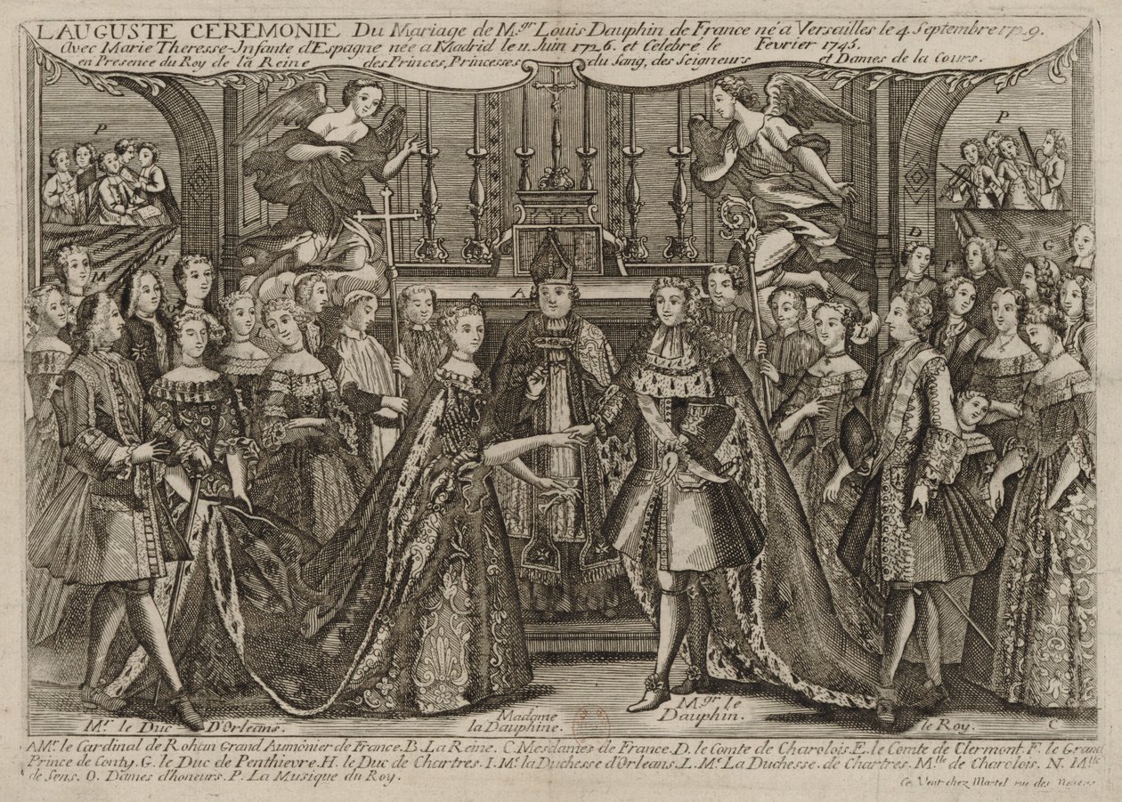 1745年のベルサイユでのルイ、フランスのドーフィン、マリーテレーズラファエル、スペインのファンタの結婚 作： 不明