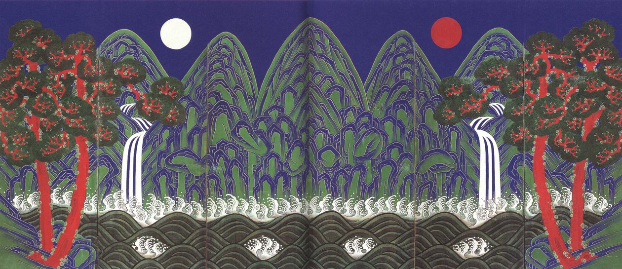 太陽と月と五つの峰の絵 作： 不明