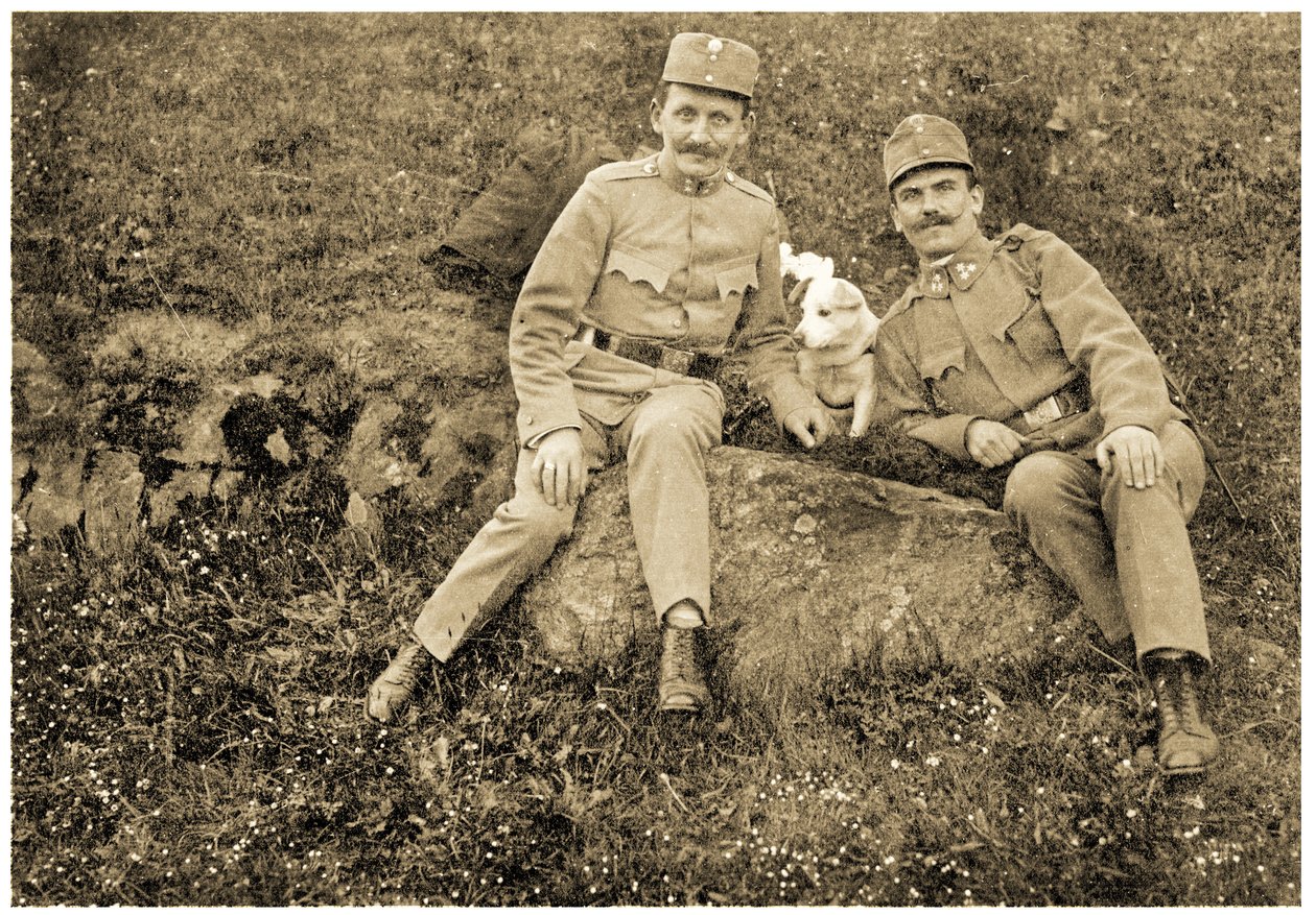 犬と一緒のオーストリアの兵士、1914-18 作： 不明