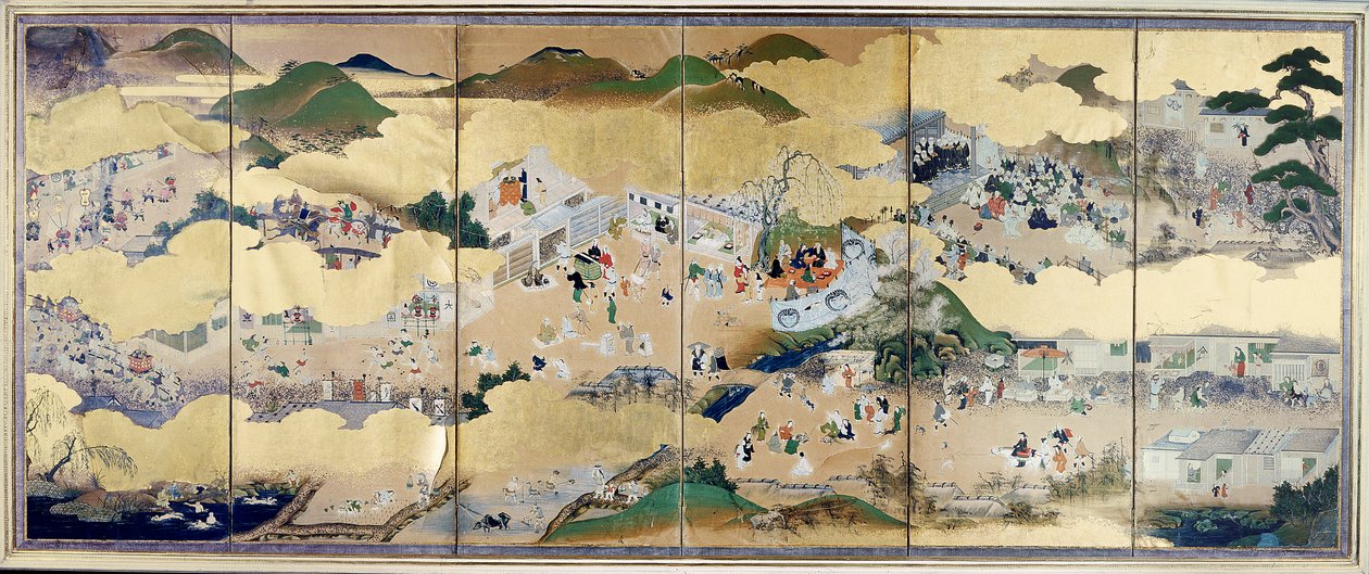 幕張・土佐派の都市生活風景1800年（6つ折りスクリーンより）（詳細は67713参照）（カラー木版画） 作： 不明