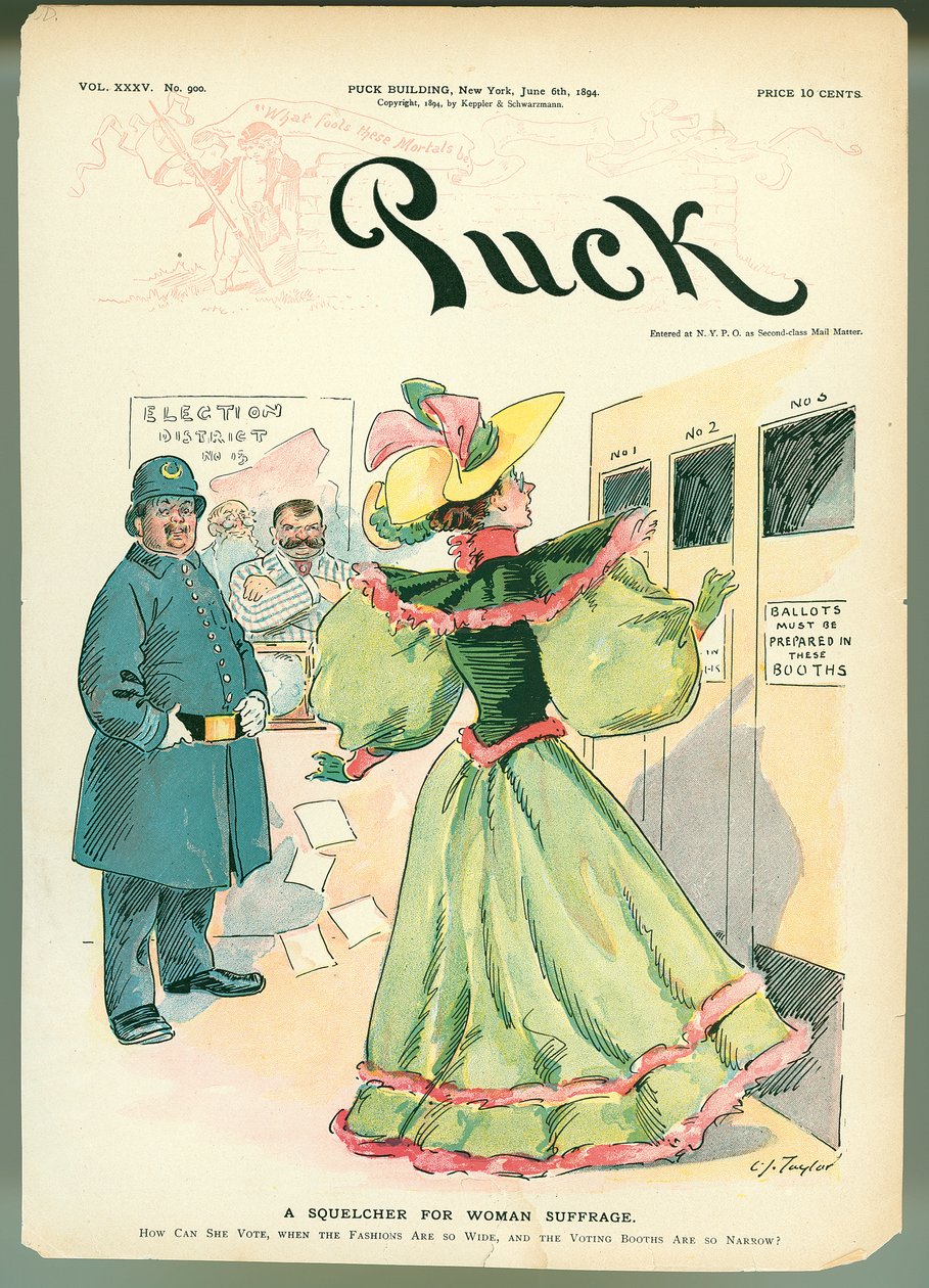 女性参政権のためのスケルチャー、パック誌の表紙イラスト、1894年6月6日 作： アメリカの学校