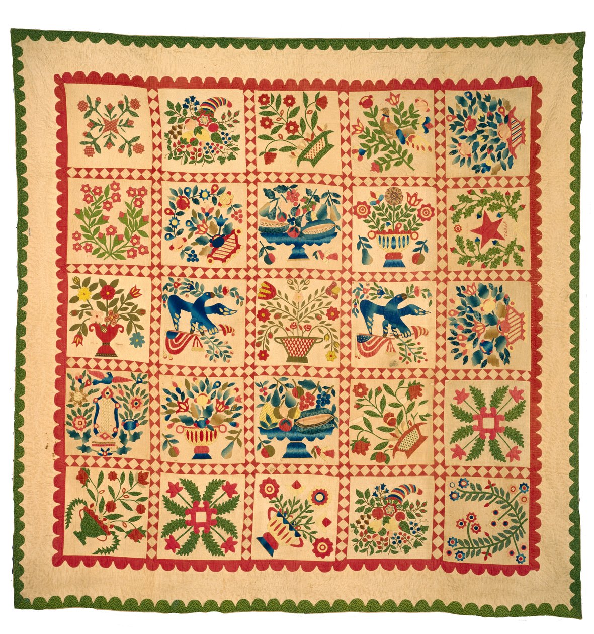 ボルチモアアルバムキルト、1840年代頃（綿） 作： アメリカの学校
