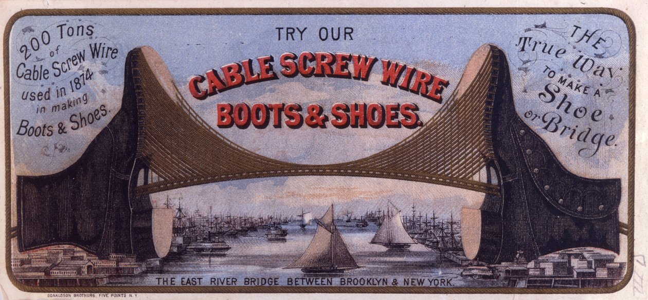 ケーブルスクリューワイヤーブーツおよび靴、1874-75（カラーリソ[トレードカード]） 作： アメリカの学校