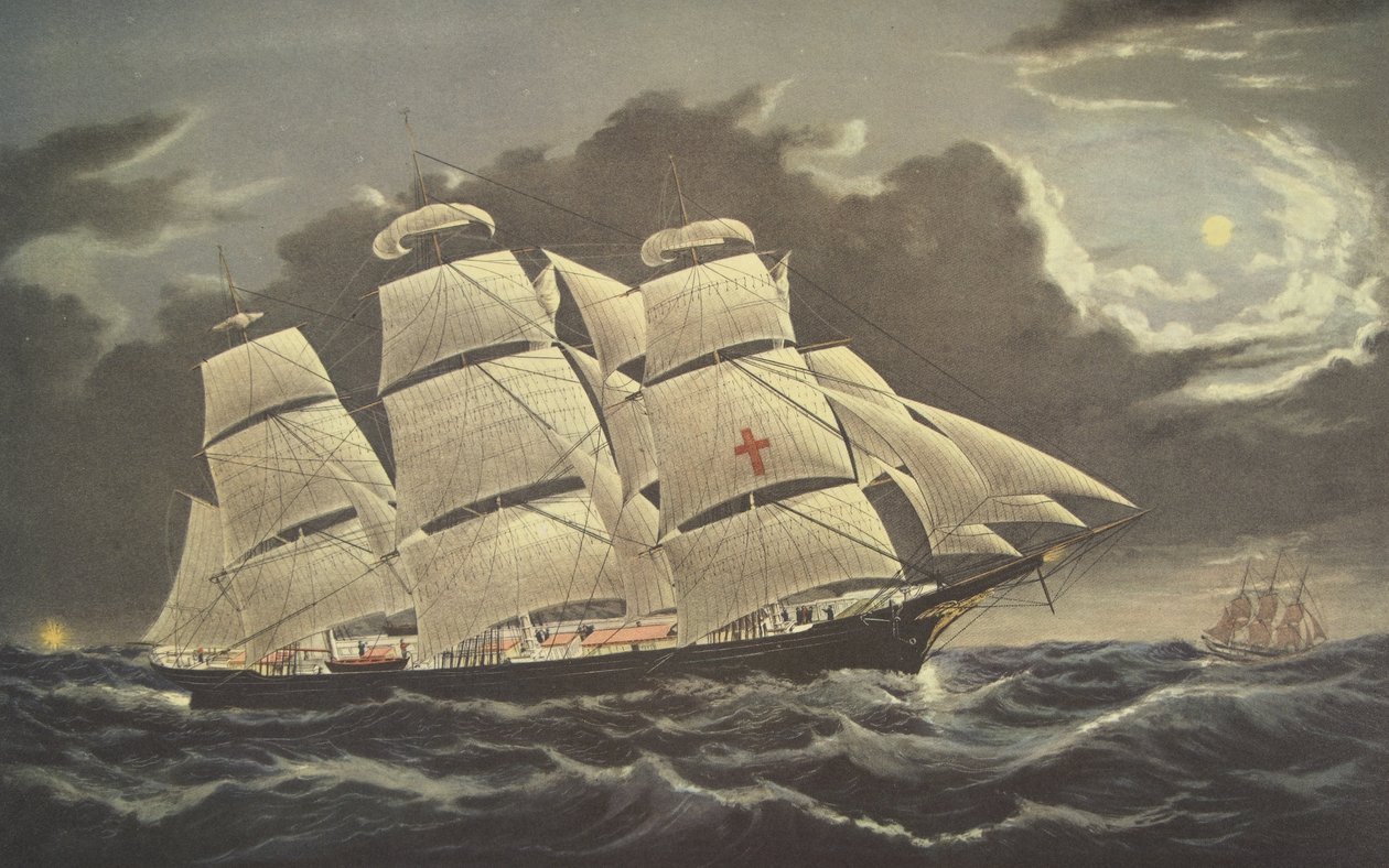 クリッパー船ドレッドノート-タスカルライト沖、パブ。 1856年、キュリアーとアイブス 作： アメリカの学校