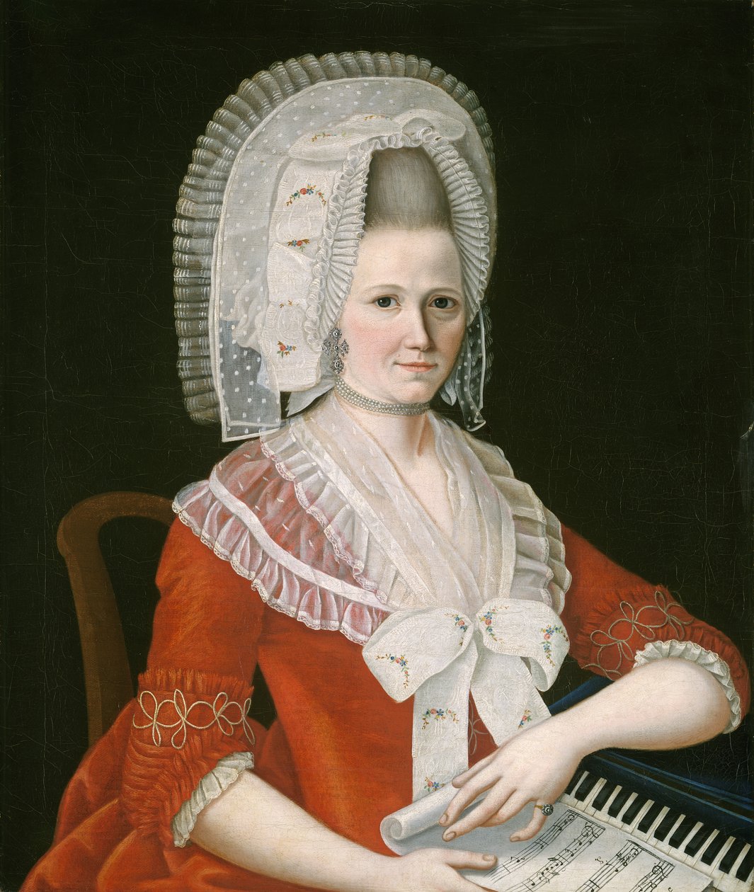 大きな白い帽子をかぶった女性、1780年頃 作： アメリカの学校