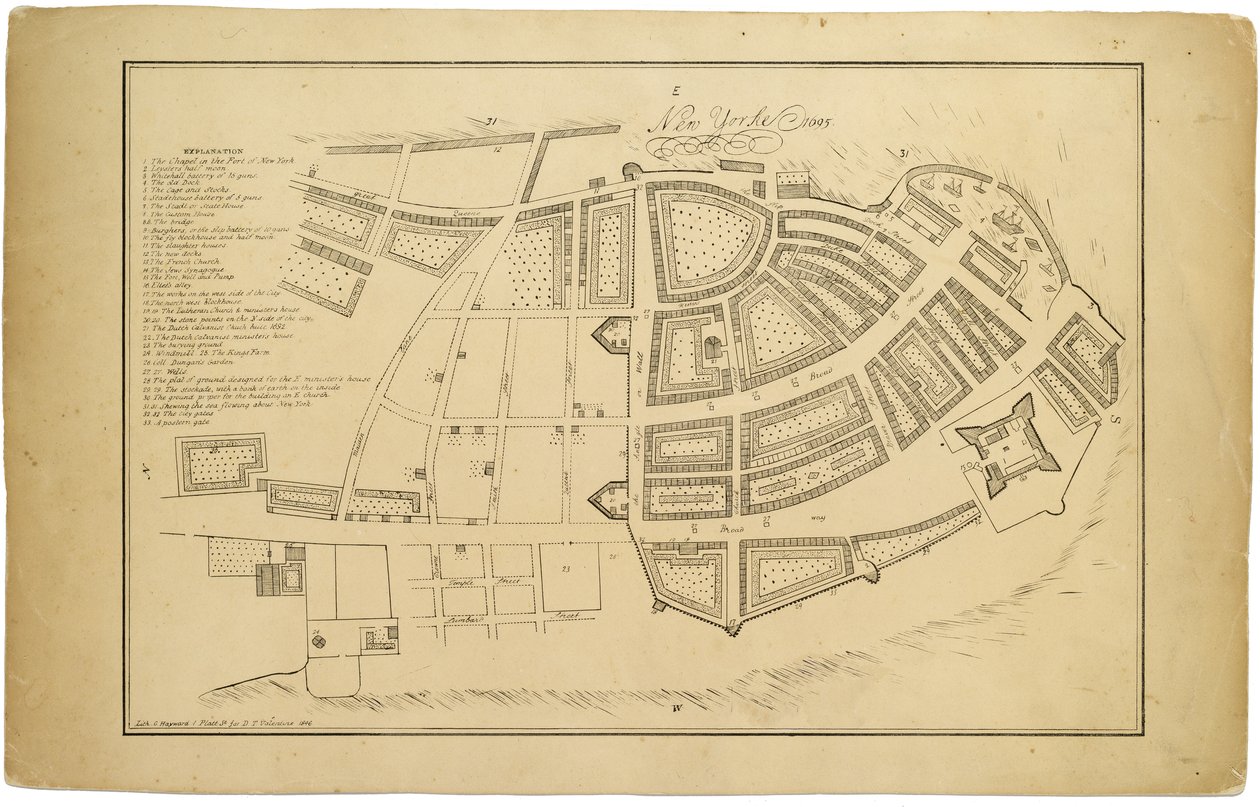 ニューヨーク1695、1846（紙に黒インク、紙で裏打ち） 作： アメリカの学校