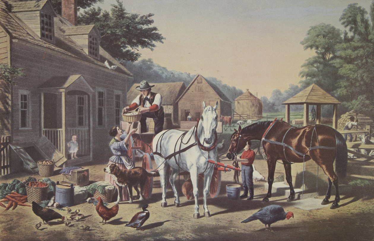 市場の準備、パブ。 1856年、キュリアーとアイブス 作： アメリカの学校