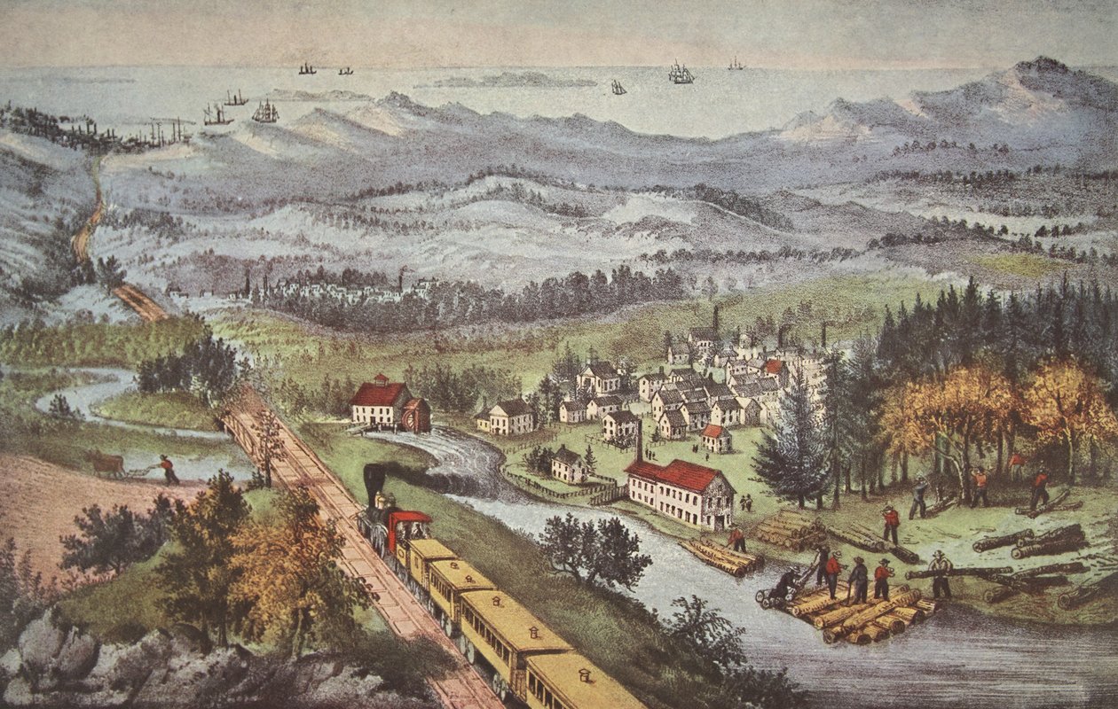 太平洋への鉄道、パブ。 1870年、キュリアーとアイブス 作： アメリカの学校