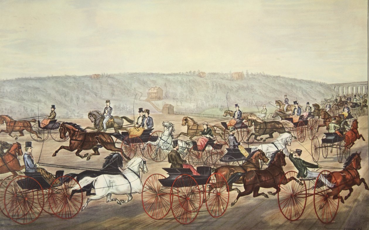 アベニュー、パブでスピード違反。 1870年、キュリアーとアイブス 作： アメリカの学校