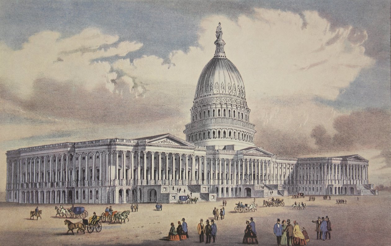 アメリカ合衆国議会議事堂-ワシントンDC、パブ。 1865年、キュリアーとアイブス 作： アメリカの学校