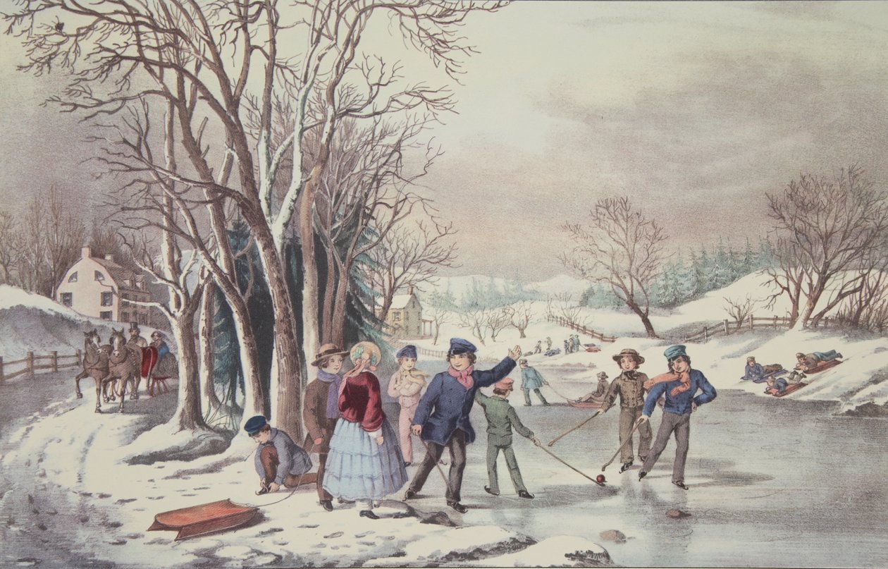 冬の娯楽、パブ。 1855年、キュリアーとアイブス 作： アメリカの学校