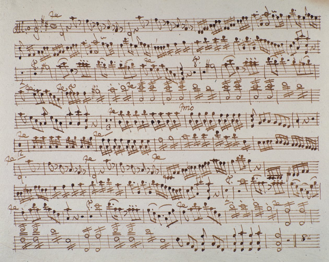 オーストリアの作曲家、ヴォルフガングアマデウスモーツァルト（1756-1791）によるミトリダーテ序曲の最初のバイオリンの楽譜のページ、1770年。 作： オーストリア学派