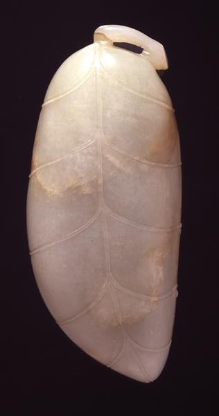 茎の上のバナナの葉の形のブラシウォッシャー、明後期から清初期まで（彫刻された青磁緑色のネフライト玉）（142658を参照） 作： 中国語学校