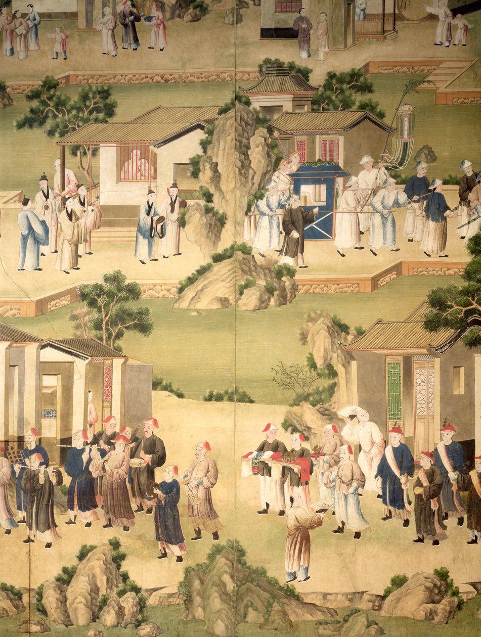 葬儀の行列を描いた壁紙の詳細、1780 作： 中国語学校