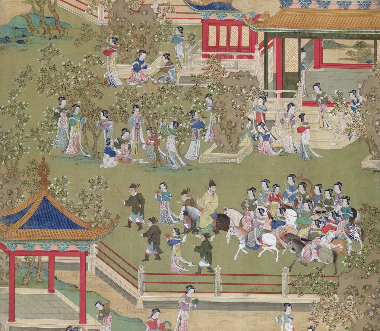 皇帝ヤンティ（581-618）が中国皇帝（絹の色）の歴史から妻と一緒に庭を散歩している（39132の詳細） 作： 中国語学校