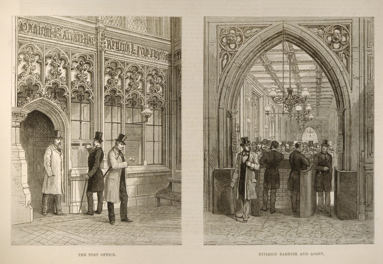 下院：1 Illustrated London News（1882年2月18日）の郵便局とディビジョンのバリアとロビー 作： 英語学校