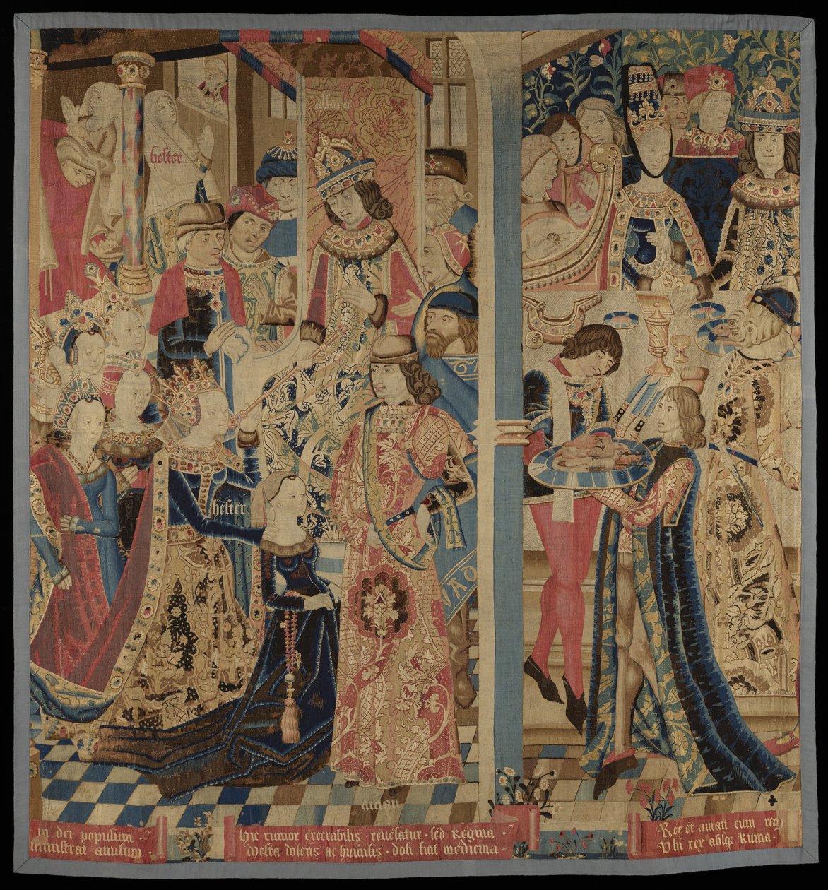 エスターとアハスエロス、c。 1460-1485（ウールとシルク） 作： フランドルの学校