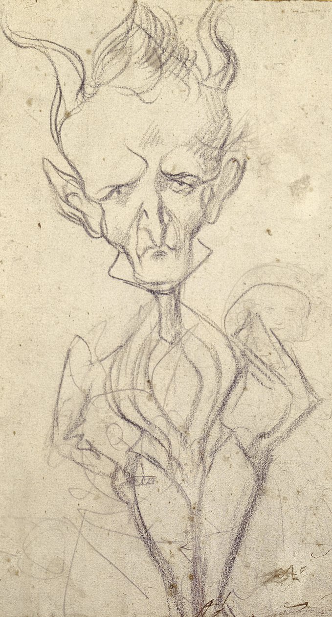 ヘクター・ベルリオーズの風刺画（1803-69）（紙にクレヨン） 作： フランス語学校