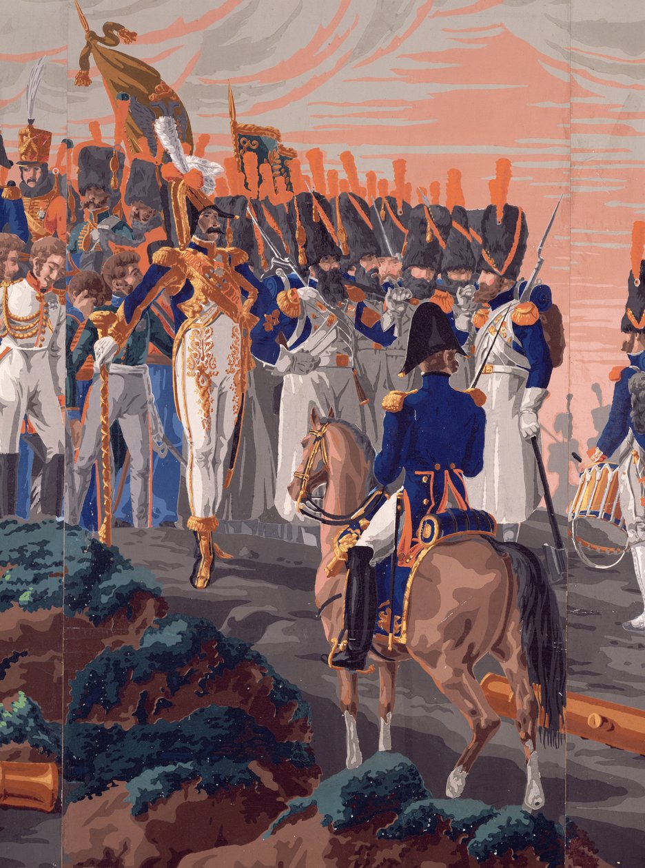 パノラマ壁紙デザイン、1827-29（壁紙）のアウステルリッツの戦いの詳細 作： フランス語学校