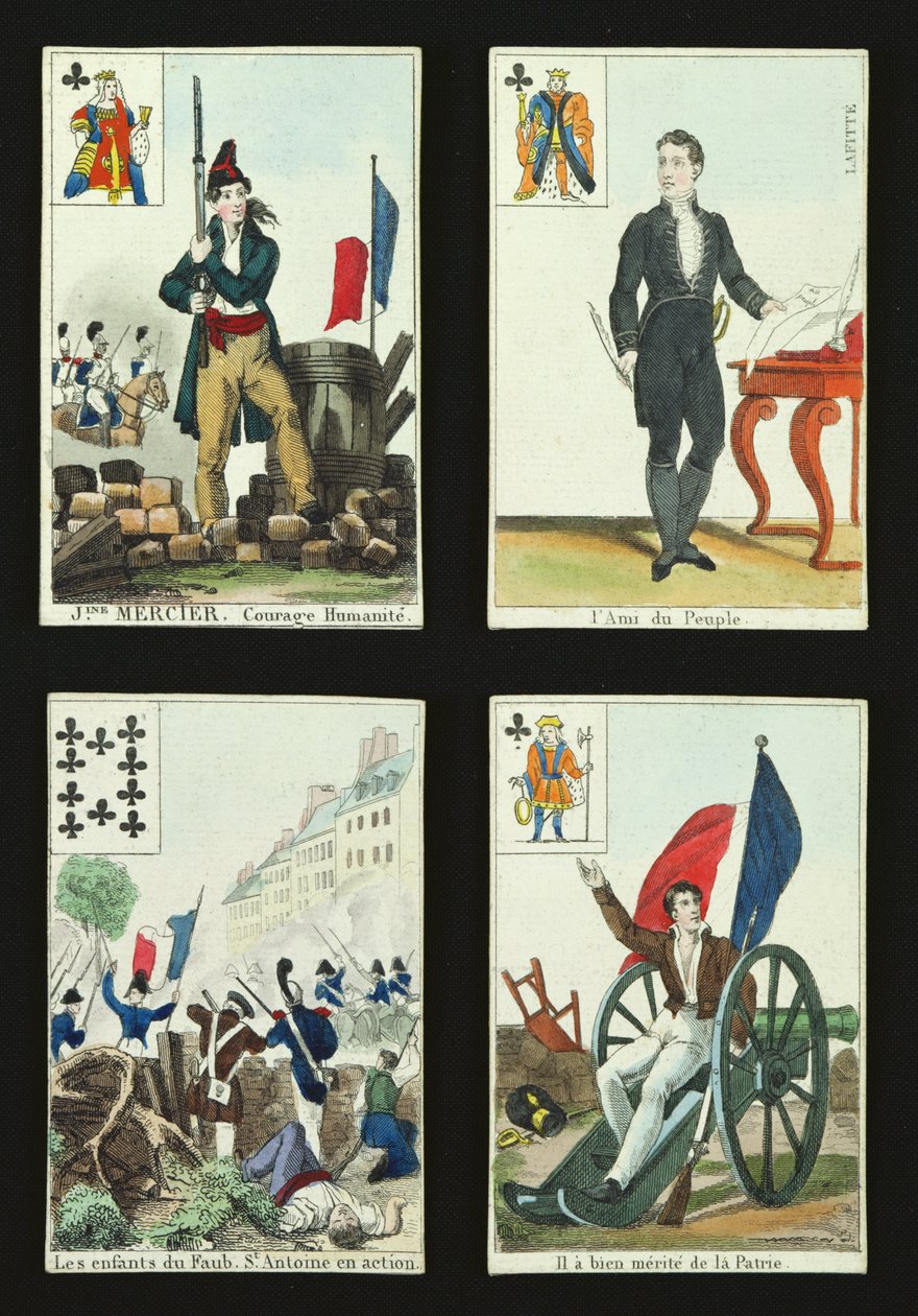 1830年7月、1831年7月の英雄を記念する4枚のトランプ 作： フランス語学校