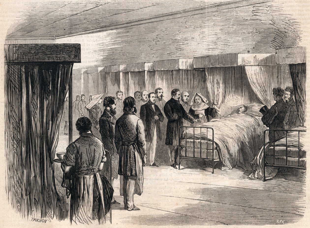 ホテルデュー、パリ、フランス：1865年にコレラの被災者を訪れたナポレオン3世。 作： フランス語学校