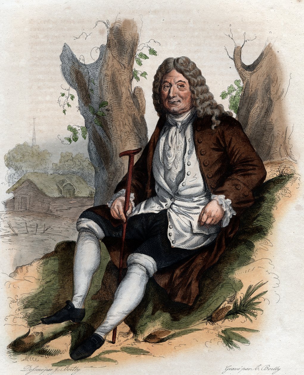 フランスの小説家であり脚本家でもあるアランルネレサージュ（Le Sage）（1668-1747）の肖像。 作： フランス語学校