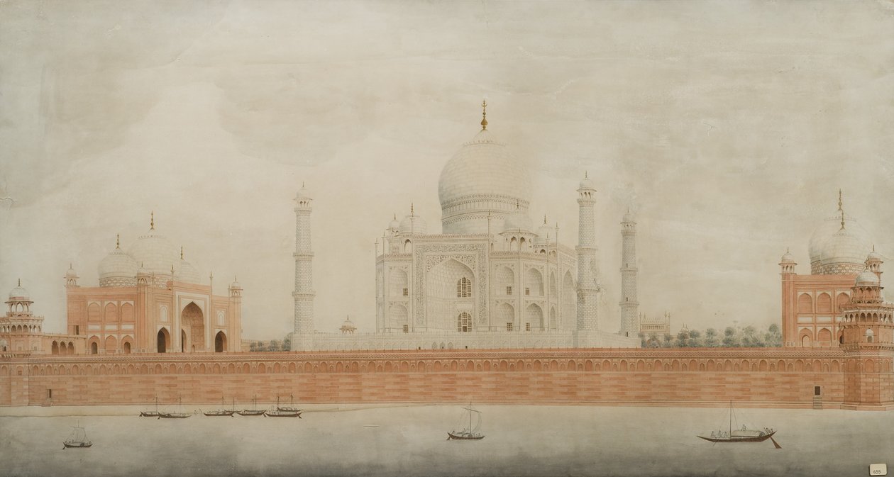 1820年、アグラのタージマハルの北の標高（紙にトイレ） 作： インドの学校