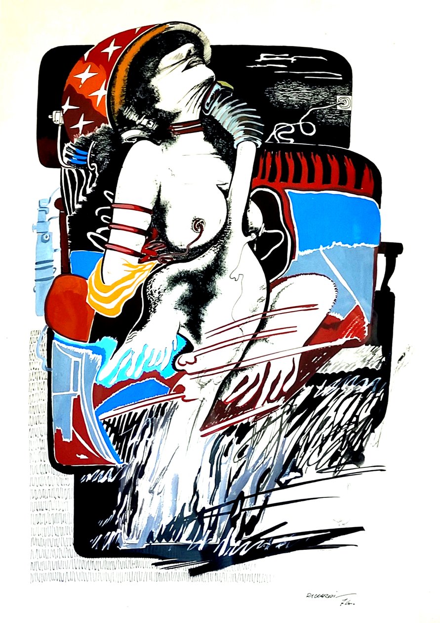 G.C.リッカルディ《白鳥とレダ》1974年、紙張り、50x70、イタリア。 作： ジャン・カルロ・リッカルディ