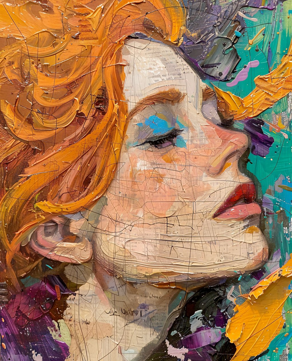 抽象的な絵画赤い髪の女性の肖像画の壁アートプリント fro 販売 作： ファフタリ・アブデラヒム