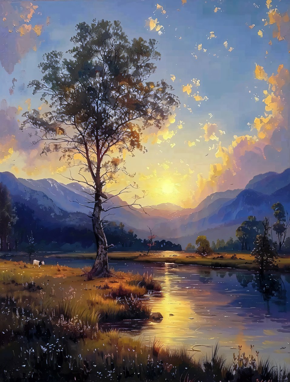 キャンバスのデジタル絵画の壁の装飾に夜になる夕日の美しさ 作： ファフタリ・アブデラヒム