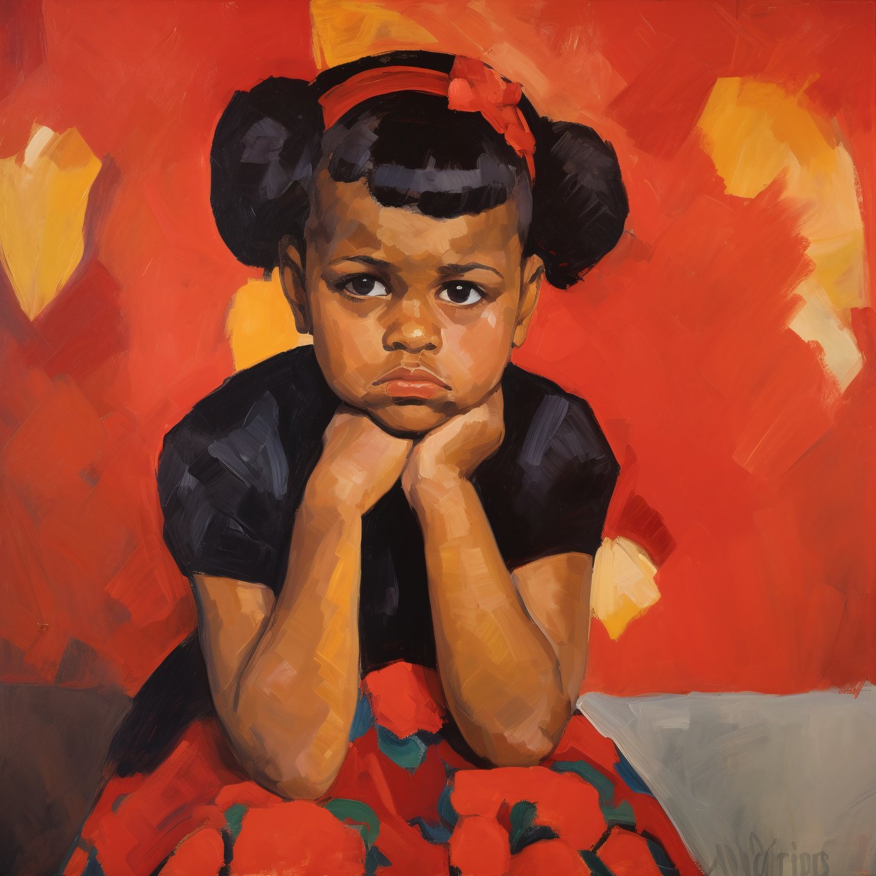 小さなアフリカ系アメリカ人の幼児の女の子が座っている｜オンライン額装壁アートプリント 作： ファフタリ・アブデラヒム
