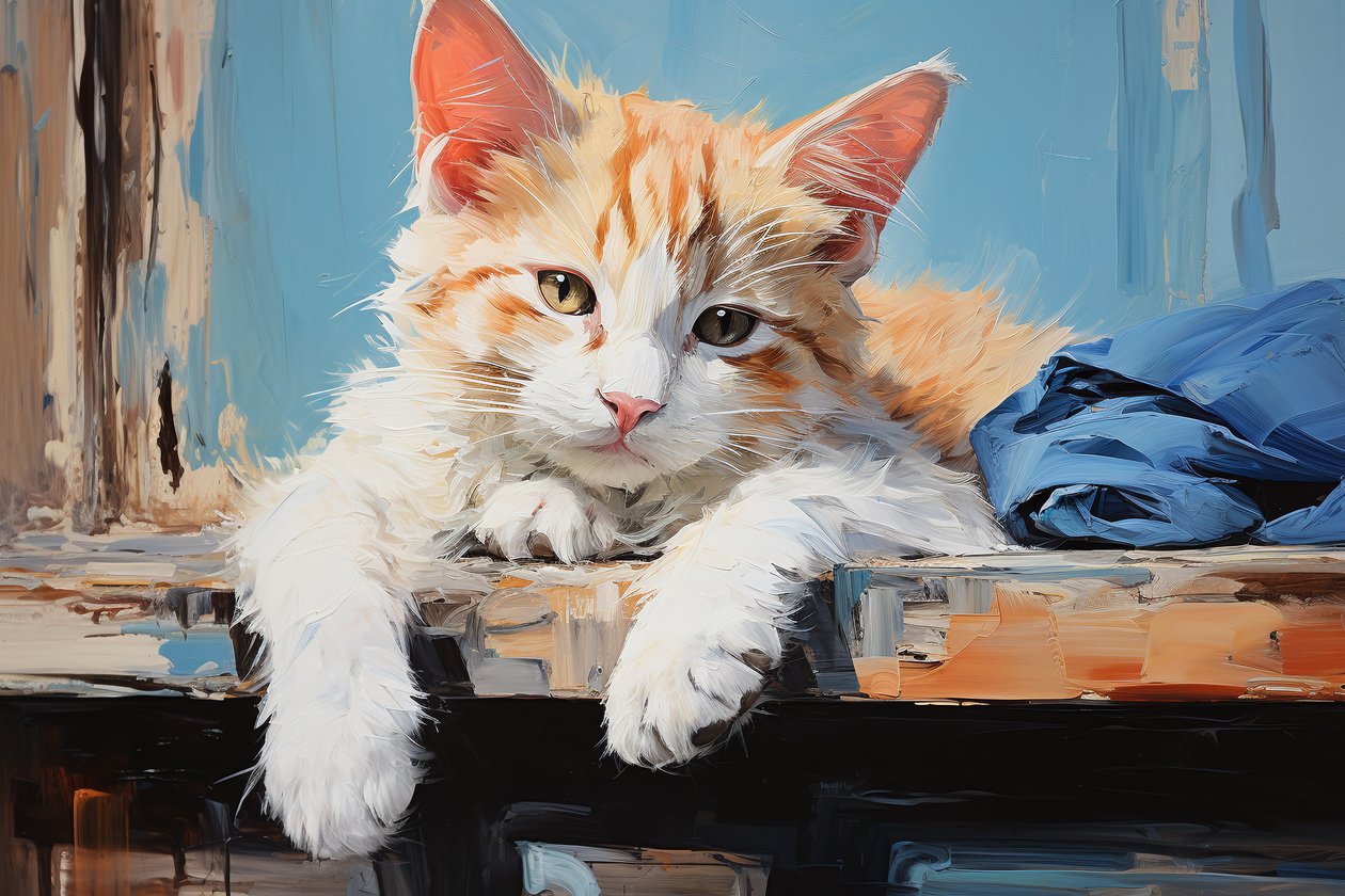 キャンバスに描かれた金髪の猫の絵、ペットのアートプリント、動物の壁の装飾 作： ファフタリ・アブデラヒム