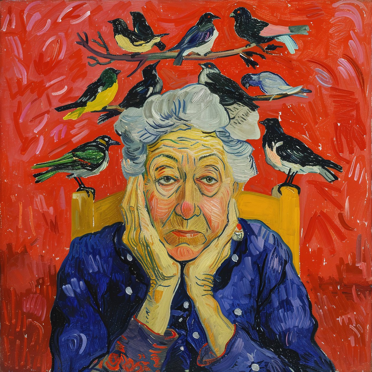 頭に鳥を乗せた女性 : マティス風絵画, 壁飾り, アートプリント 作： ファフタリ・アブデラヒム
