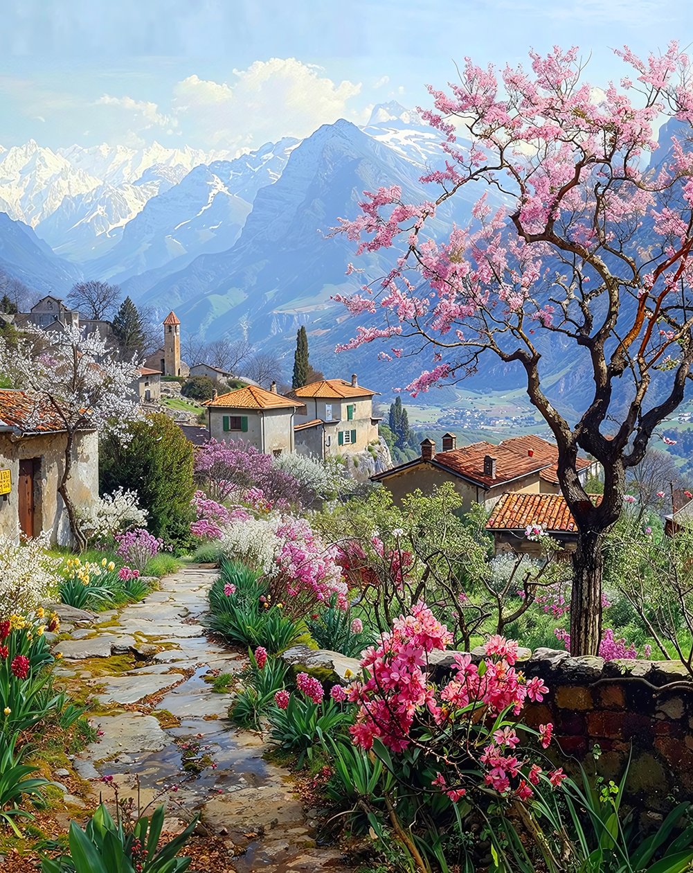 山岳地帯の草花に囲まれた美しい村 作： ファフタリ・アブデラヒム