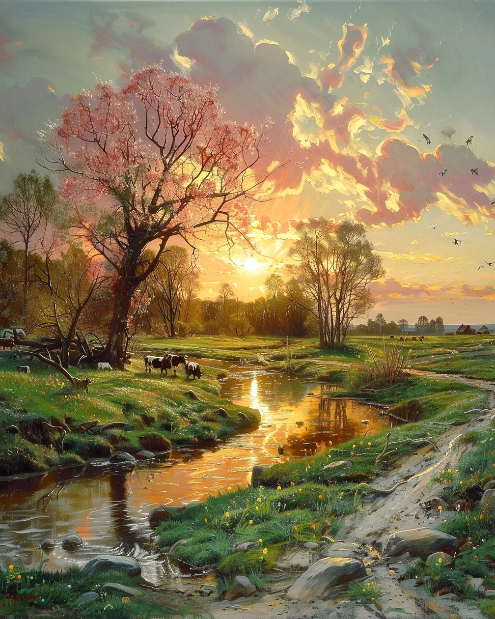 夕暮れ時の美しい風景、壁の装飾のためのキャンバス モダンな風景 作： ファフタリ・アブデラヒム