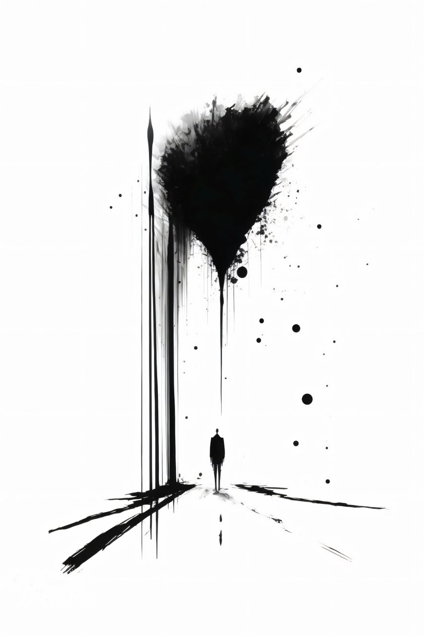 抽象的な黒と白のコンセプチュアルアート、孤独のシルエット、キャンバスアートプリント 作： ファフタリ・アブデラヒム