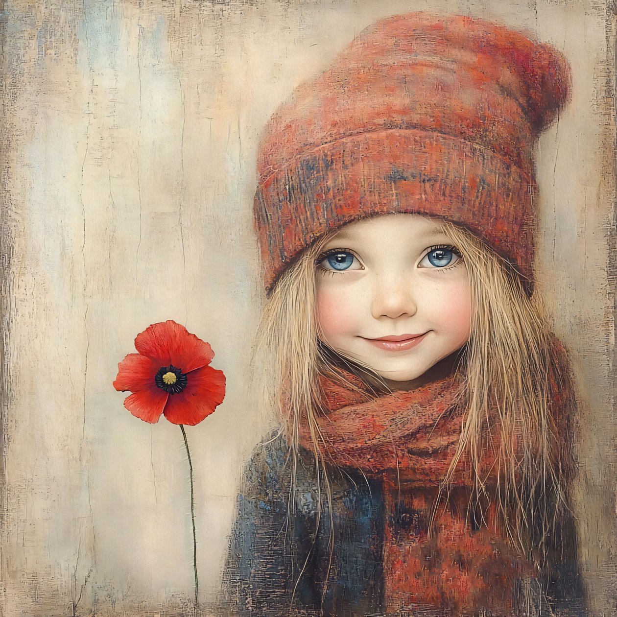 ポピー畑の花の女の子の写真、壁のホームデコレーション 作： ファフタリ・アブデラヒム
