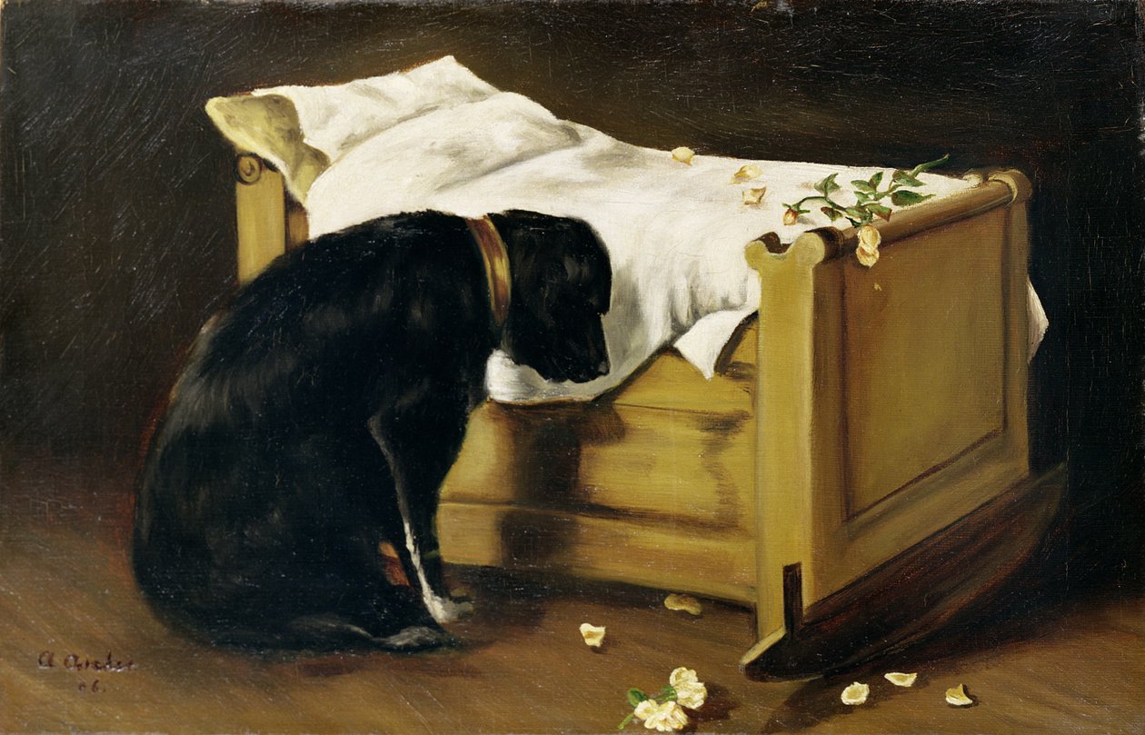 その小さな主人を悼む犬、1866 作： A.アーチャー