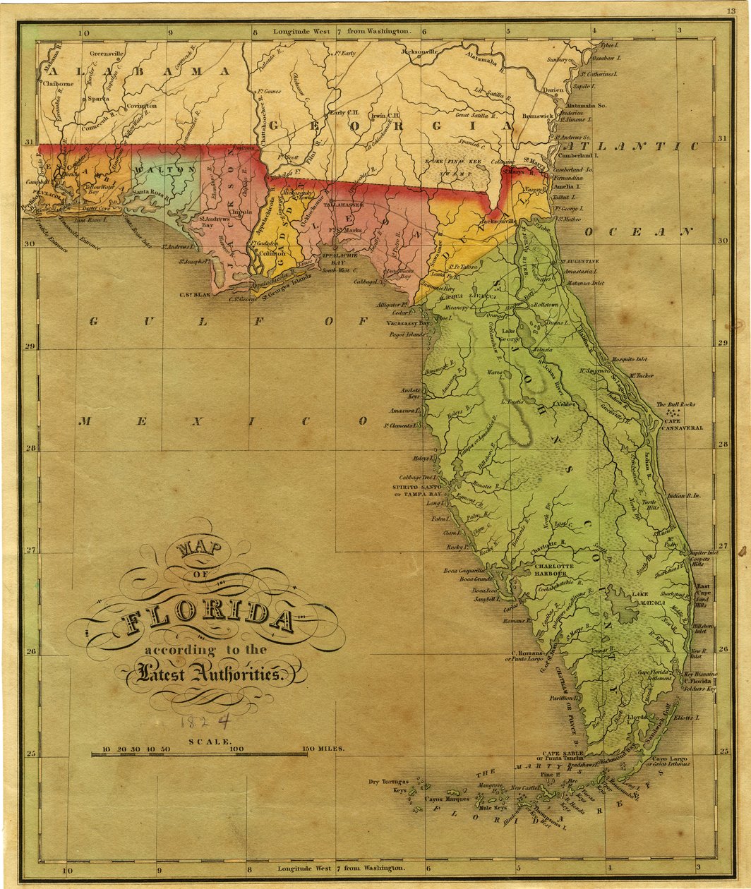 フロリダの地図、1826年 作： A.フィンリー