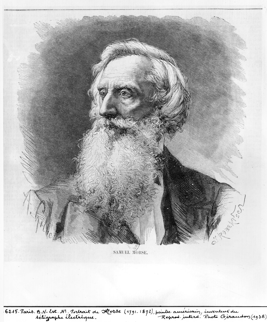 C.ロバートソンによって彫刻されたサミュエルモース（1791-1872）の肖像（木版画）（bw写真） 作： A.ギルバース