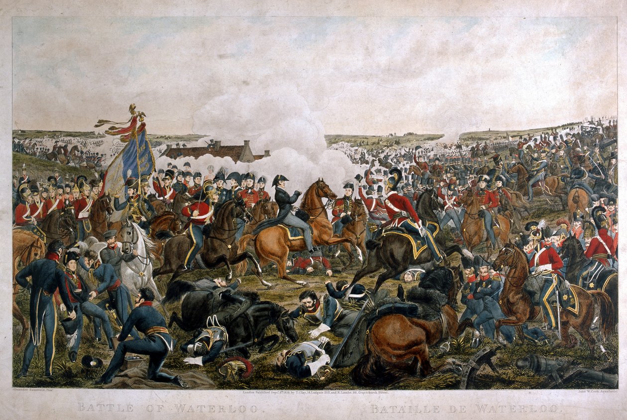 ウォータールーの戦い、1815、JAクックによる彫刻、1816（アクアチント色） 作： A.ザウアーヴェルド