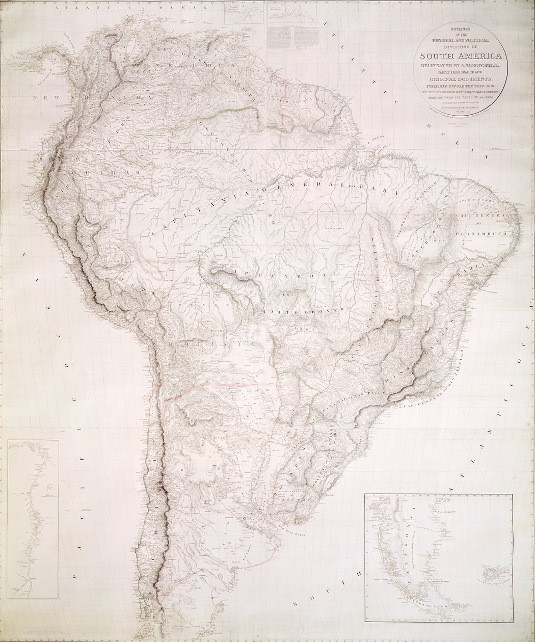 南アメリカの物理的および政治的部門の概要、1810 作： アーロン・アロースミス